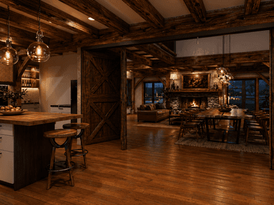 Multi-generational timber barn home with 3 bedrooms and optional 4th bedroom interior