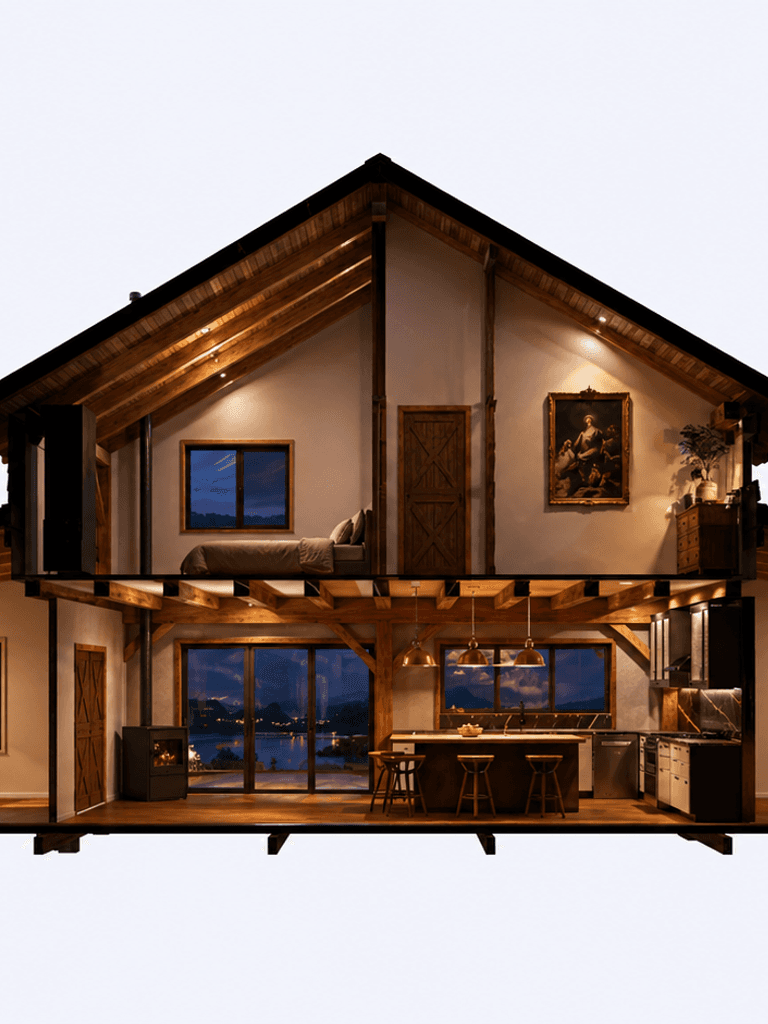 246m2 timber frame family home with cathedral ceilings and covered outdoor living cross section
