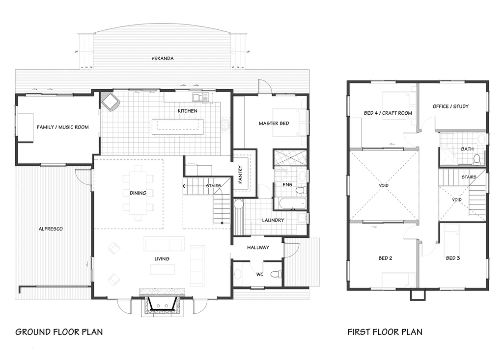 Large timber frame farmhouse with flexible craft room or fourth bedroom option floor plan