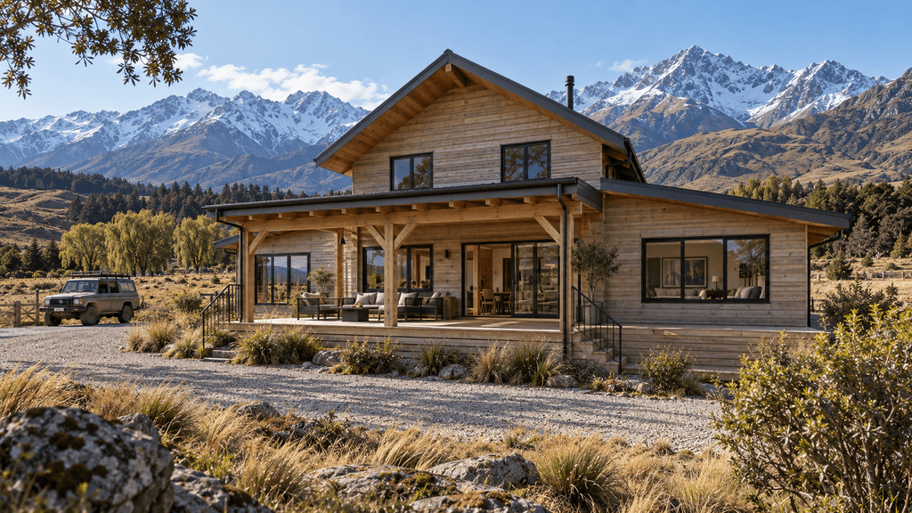 Large scale timber frame barn house suited to high country farm living by Heritage Timbercraft