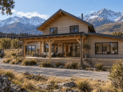 Large scale timber frame barn house suited to high country farm living by Heritage Timbercraft