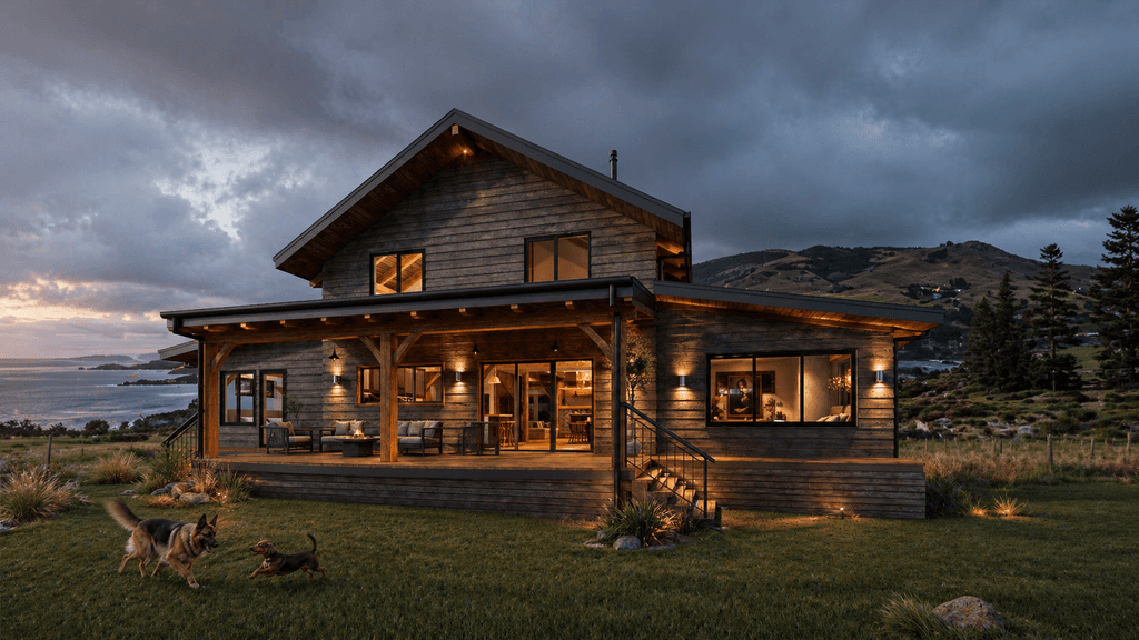 Two-storey barn home with expansive verandas and handcrafted timber detailing