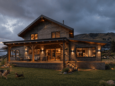 Two-storey barn home with expansive verandas and handcrafted timber detailing