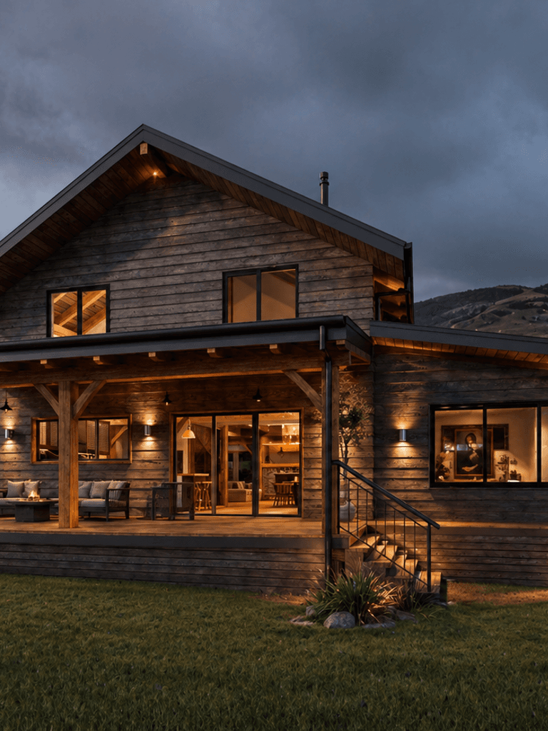 Two-storey barn home with expansive verandas and handcrafted timber detailing