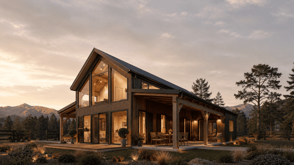 196m² timber frame barn home built from New Zealand timber with a flexible customisable floor plan for lifestyle blocks