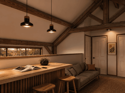 Contemporary timber frame home NZ featuring exposed post and beam construction and adaptable interior layout with loft