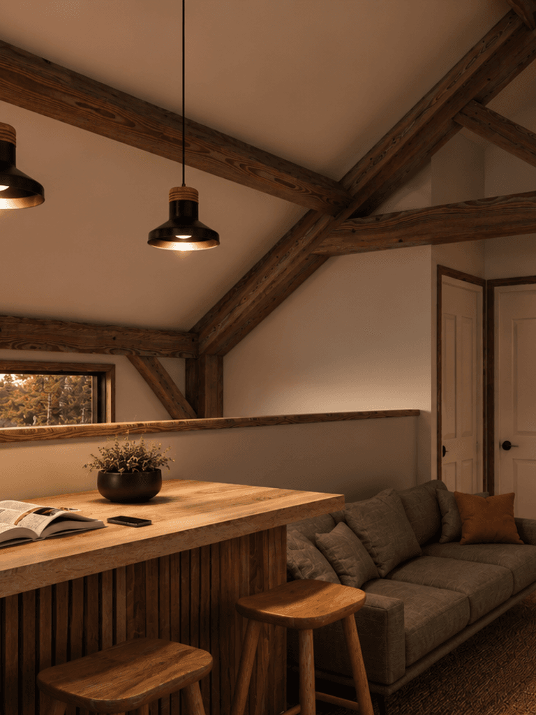 Contemporary timber frame home NZ featuring exposed post and beam construction and adaptable interior layout with loft