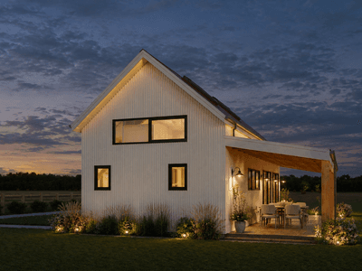 1 bedroom timber frame barn home for downsizers rear view