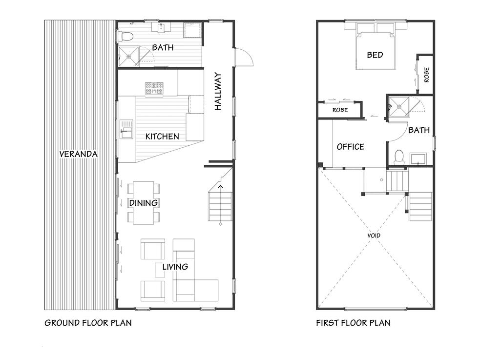 One bedroom barn home designed for downsizers and retirees floor plan