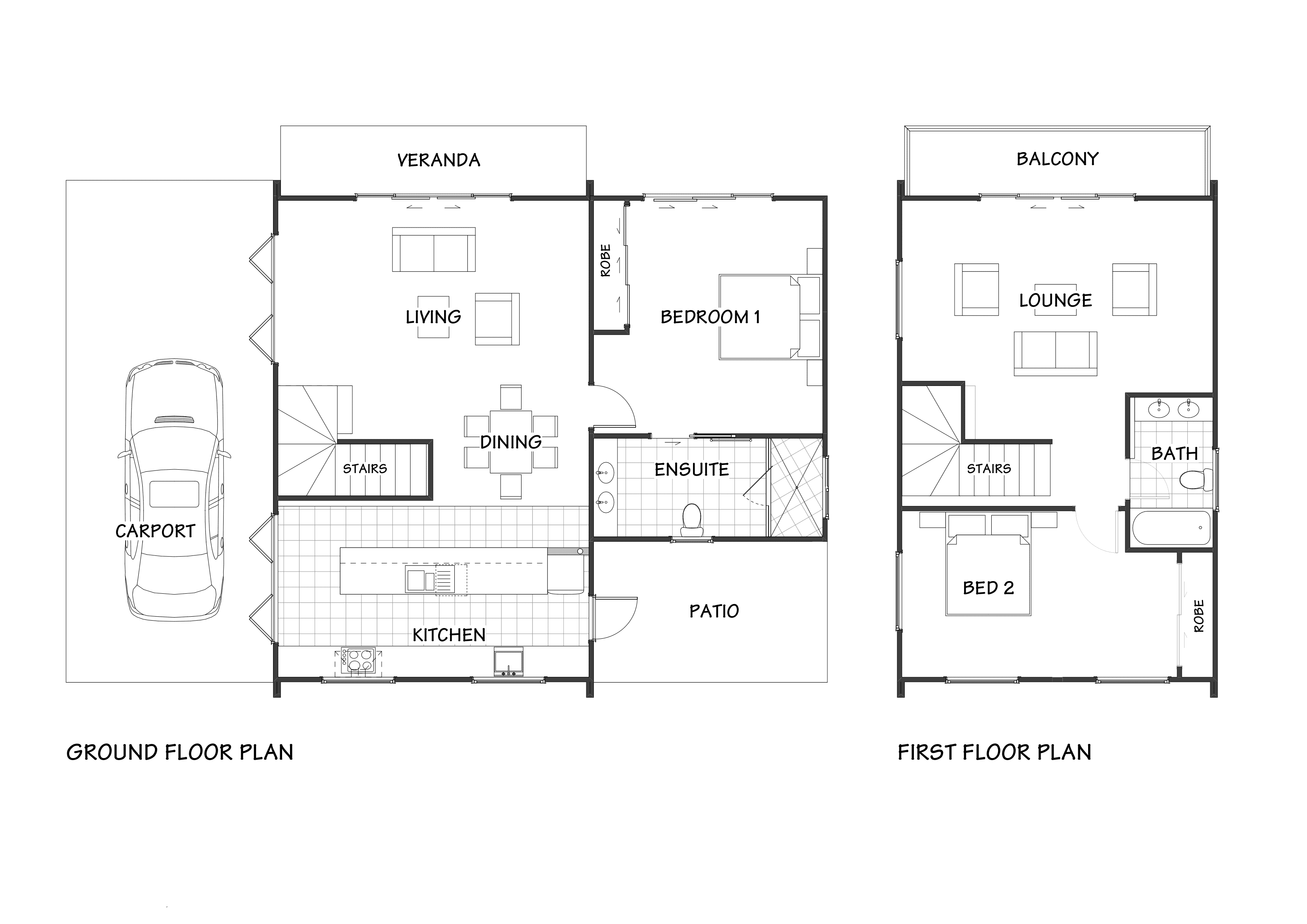 High-end barn home kitchen with oversized island, exposed timber ceiling - floor plan