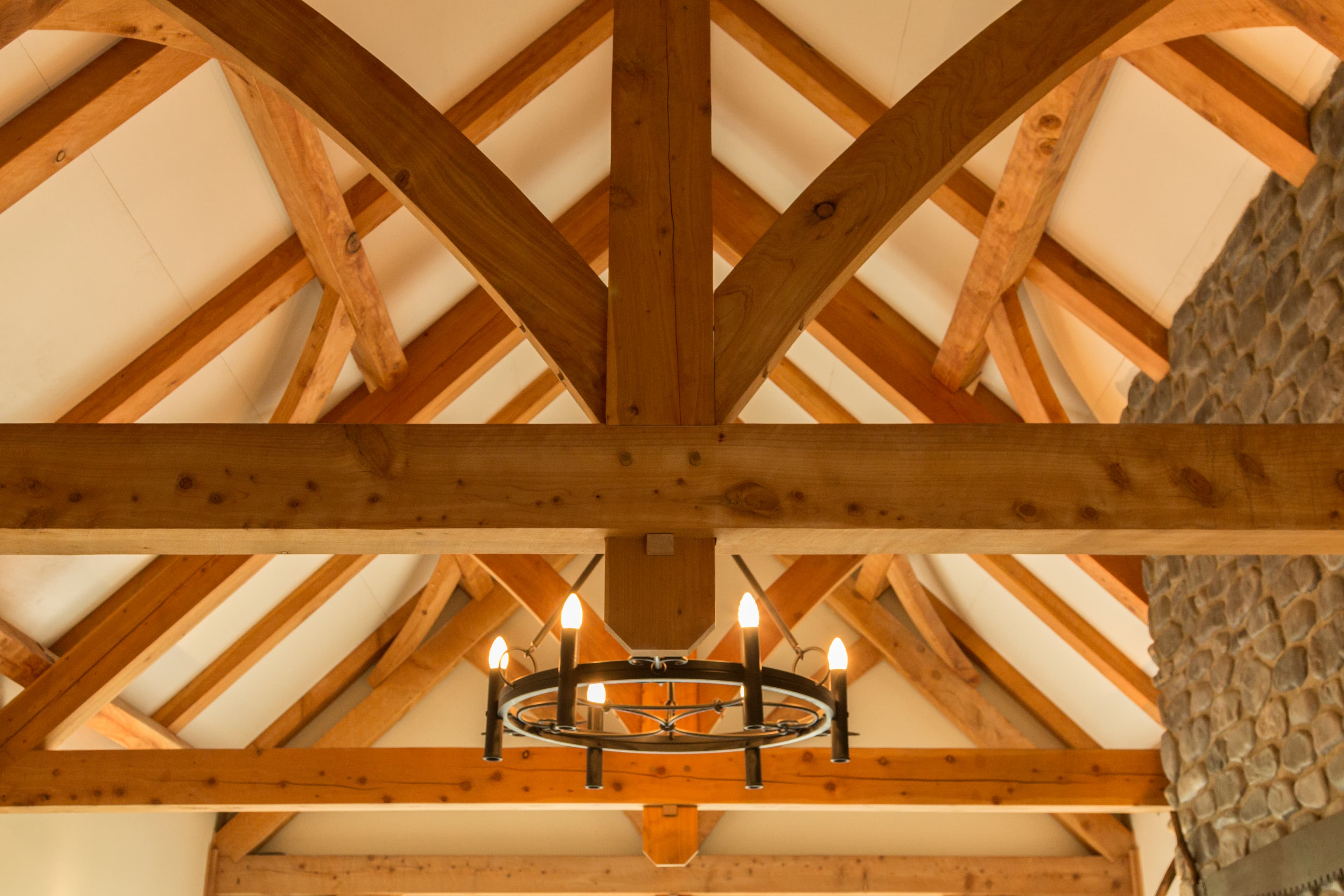 Beautiful custom timber trusses designed for a luxury alpine lodge in Canterbury, New Zealand by Heritage Timbercraft