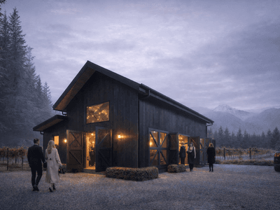 Timber frame vineyard barn with wide veranda New Zealand