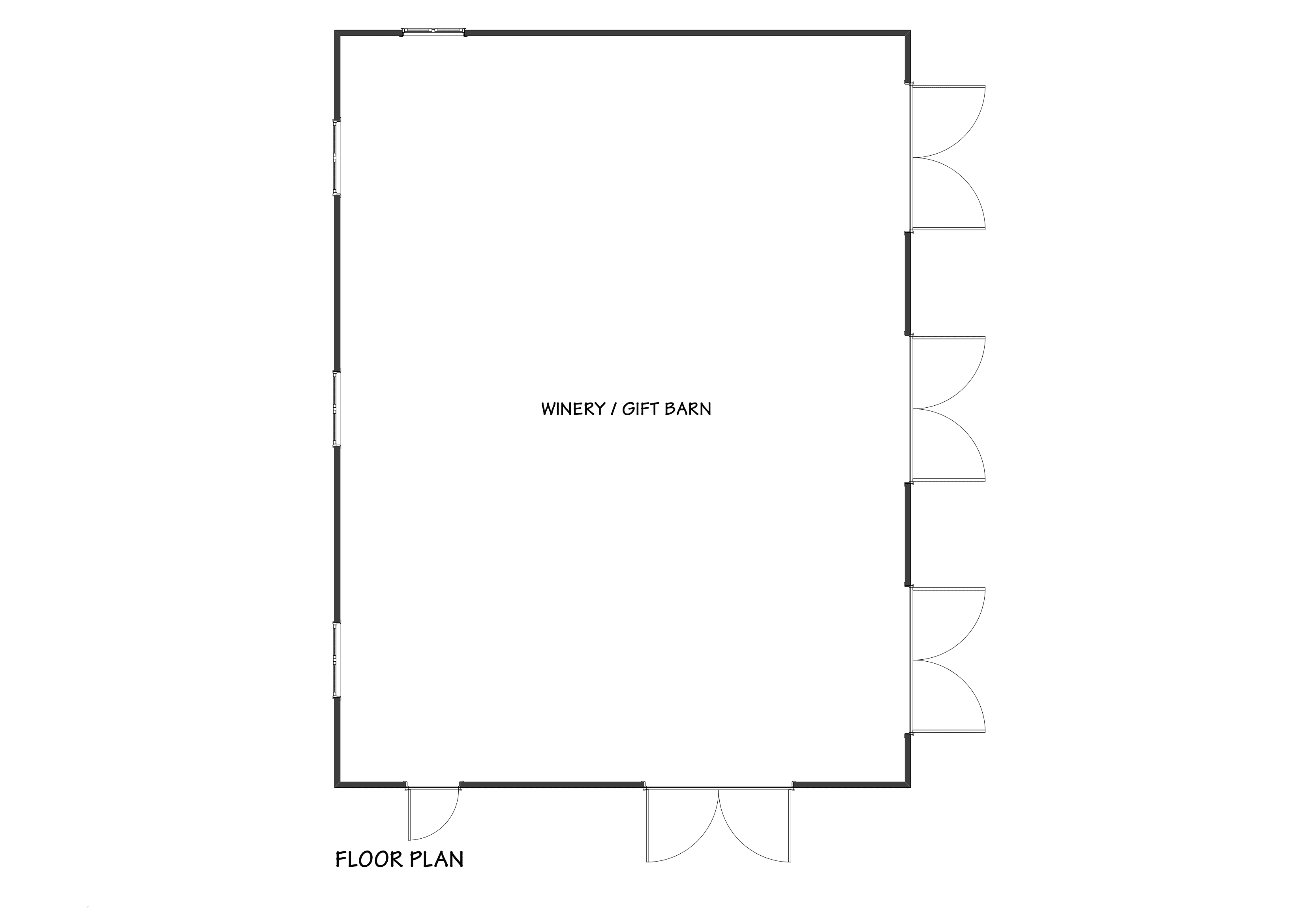 Barn tasting room for a vineyard interior timber beams floor plan