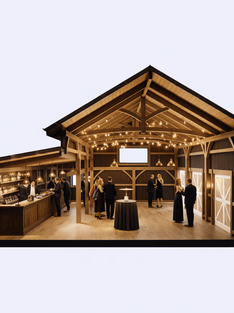Single storey barn tasting room interior timber beams cross section