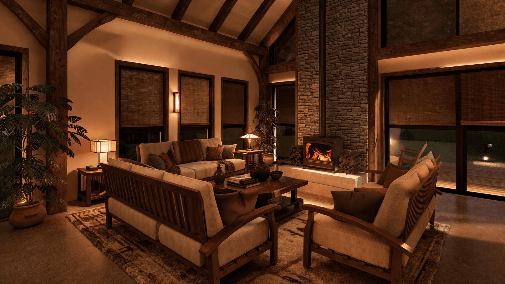 High-ceiling barn home with timber frame in New Zealand