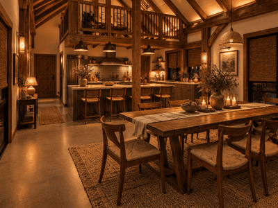 Architectural timber frame farmhouse with exposed post-and-beam construction by Heritage Timbercraft