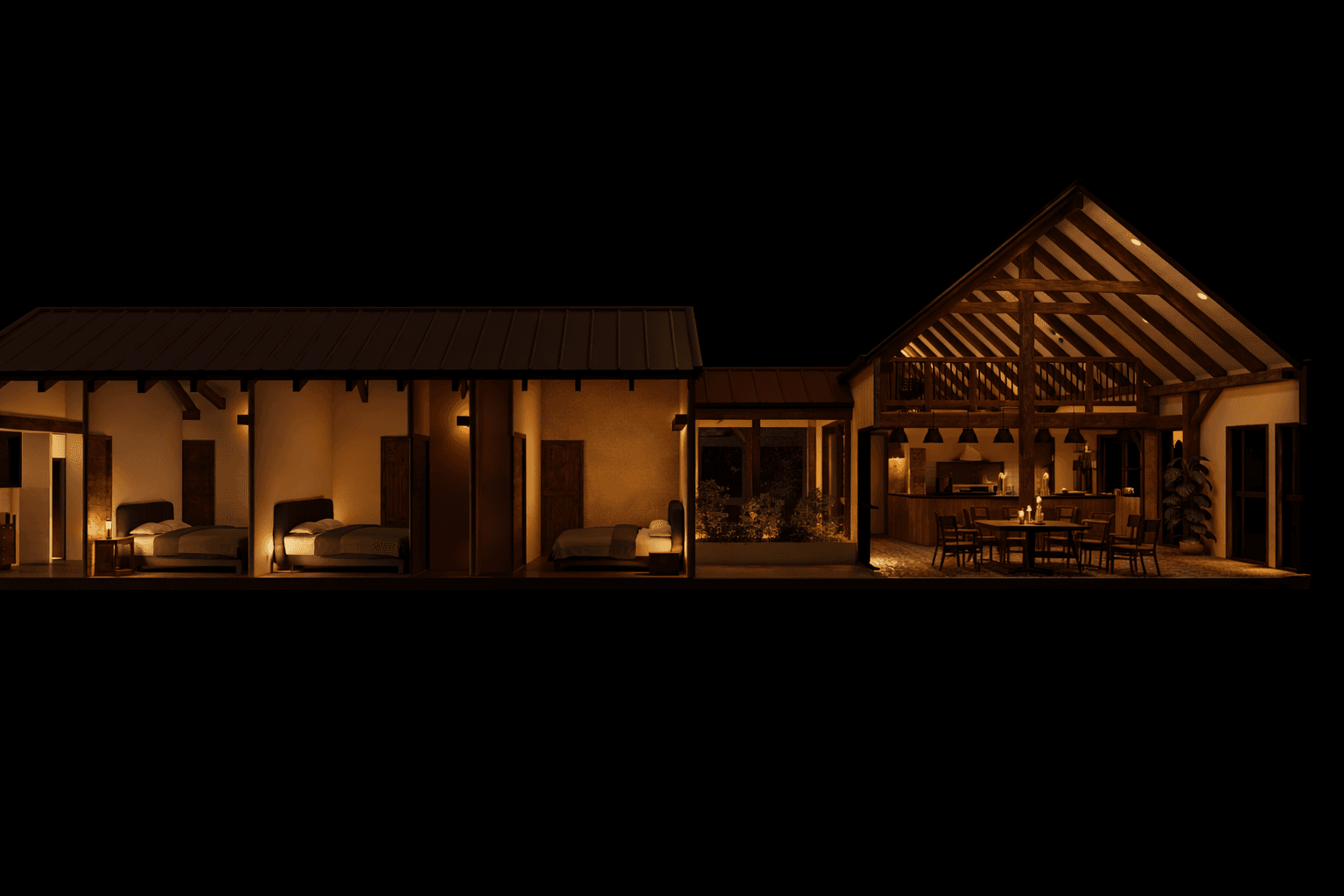 Large open barn house living space design