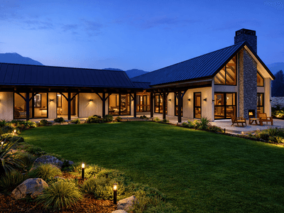 L-shaped timber frame barn home handmade in New Zealand