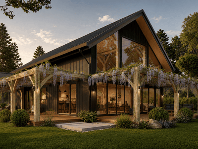 224m² timber frame barn home with customisable floor plan built from New Zealand timber post and beam construction