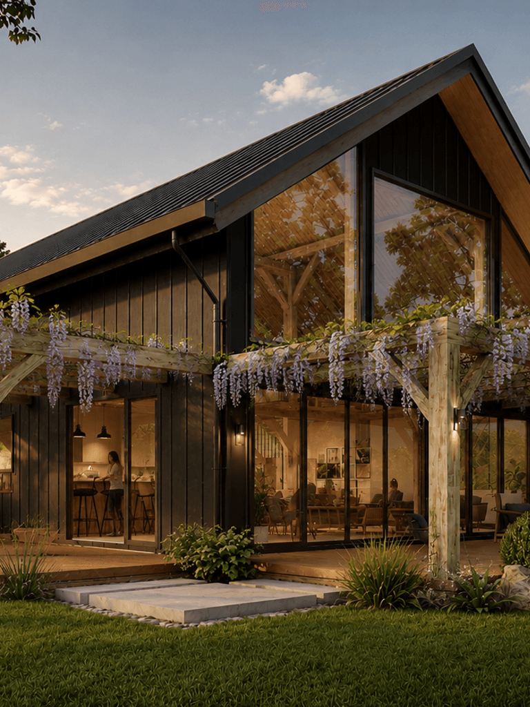 224m² timber frame barn home with customisable floor plan built from New Zealand timber post and beam construction