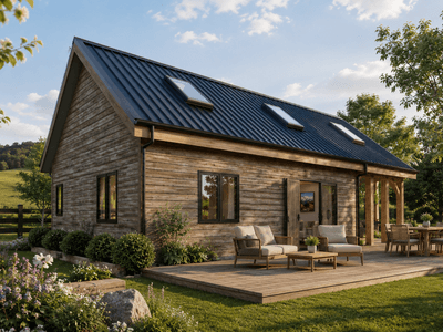 95m² handcrafted Douglas-fir timber frame barn home with versatile mezzanine loft in New Zealand - side view