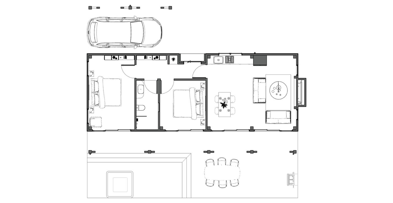 Small barn home floor plan with timber frame construction in New Zealand