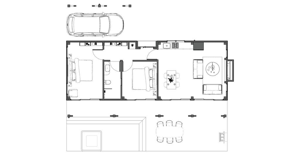 Small barn home floor plan with timber frame construction in New Zealand