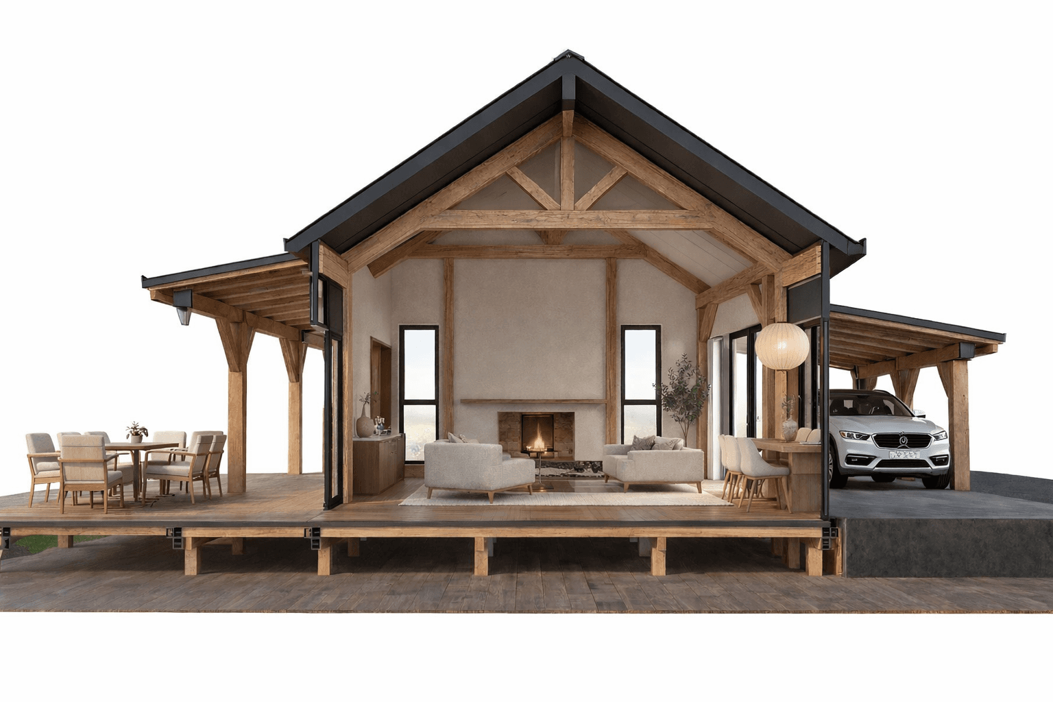 Japandi inspired small home with timber beams, outdoor dining and premium lifestyle