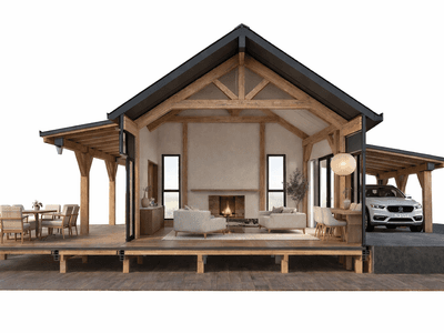Japandi inspired small home with timber beams, outdoor dining and premium lifestyle