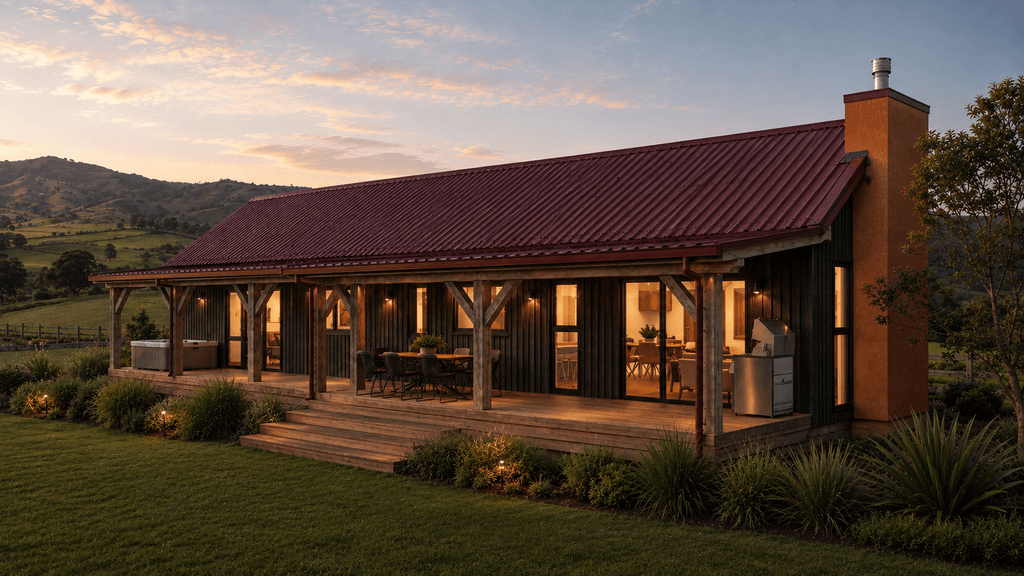 100m² timber frame small home with exposed Douglas-fir beams