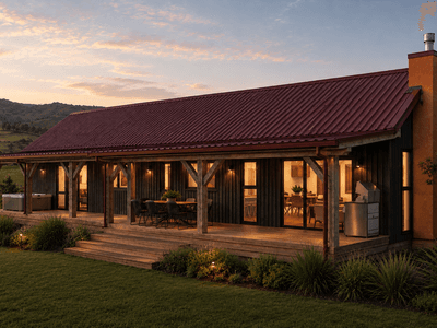 100m² timber frame small home with exposed Douglas-fir beams
