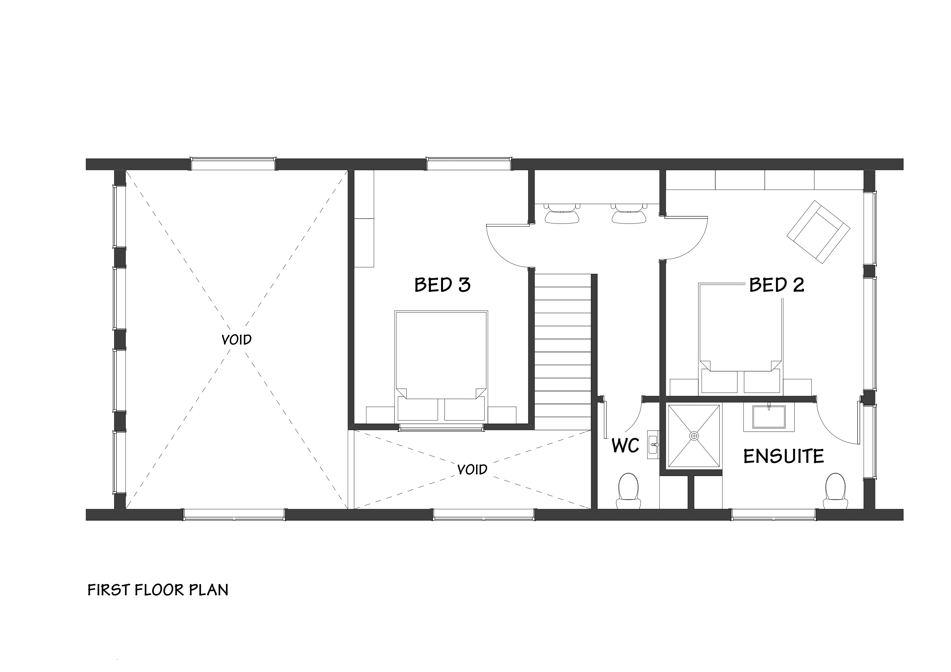 Douglas-fir barn home with spacious living areas and indoor-outdoor connection floor plan