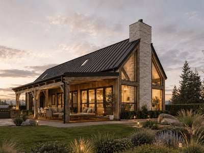 Modern New Zealand barn house with exposed timber frame, cathedral ceilings and traditional craftsmanship