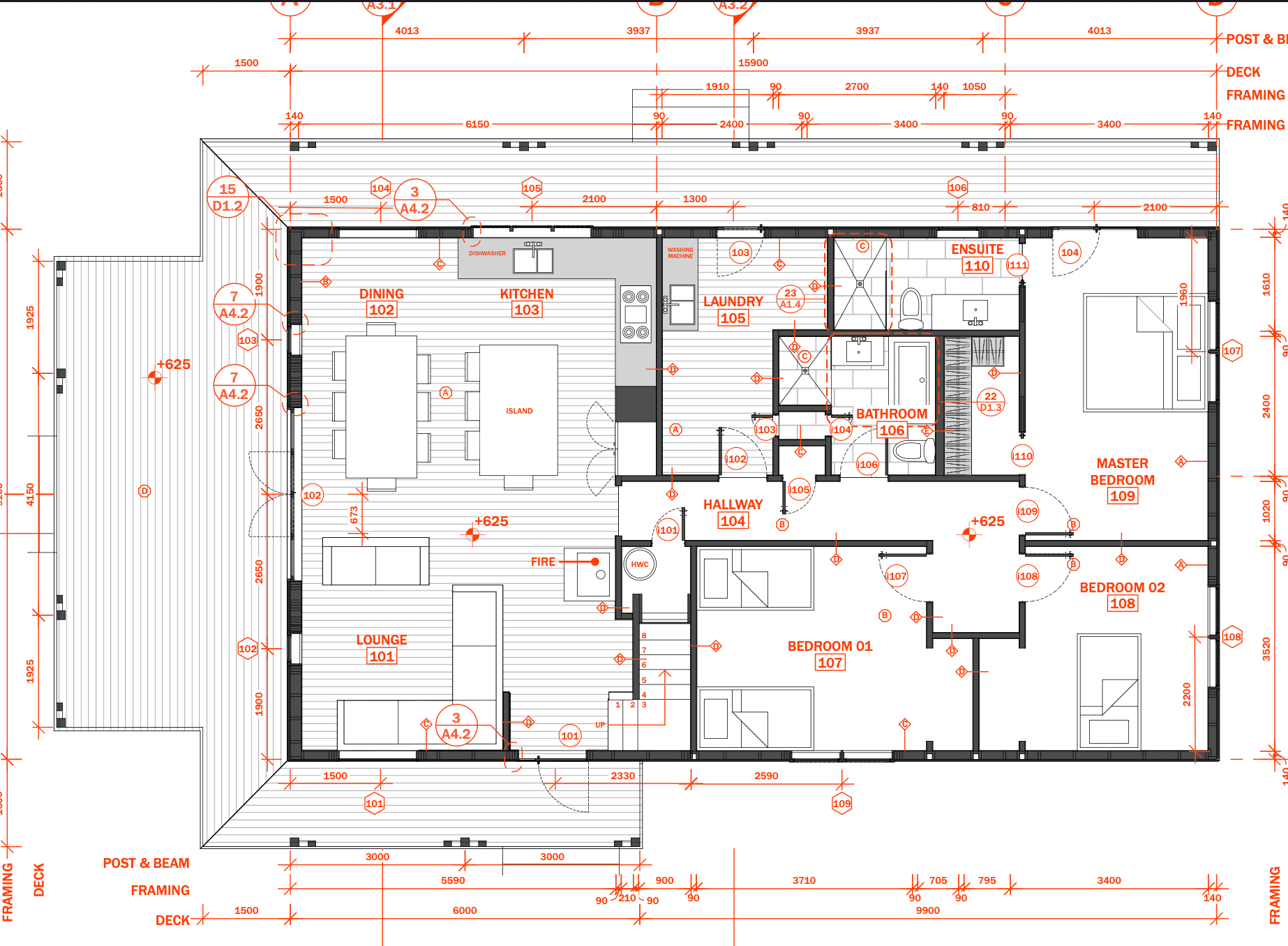 Large family timber frame barn home with four bedrooms and SIPs system - floor plan
