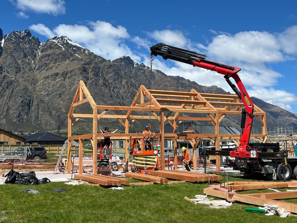 Raising a timber frame barn home in Queenstown