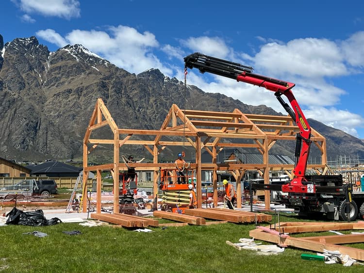 Raising a timber frame barn home in Queenstown