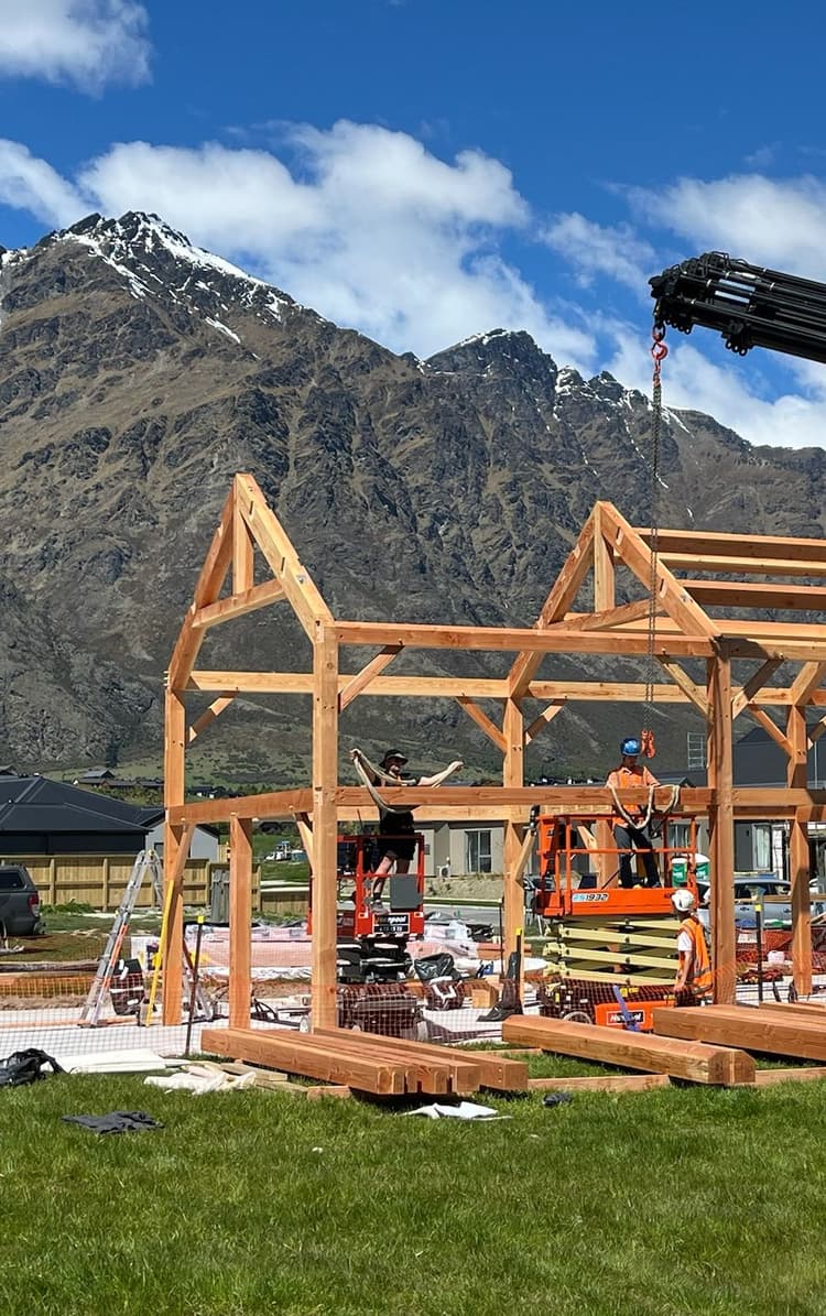 Raising a timber frame barn home in Queenstown