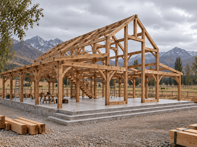 Sustainable timber barn home under construction in the Mackenzie Country high country