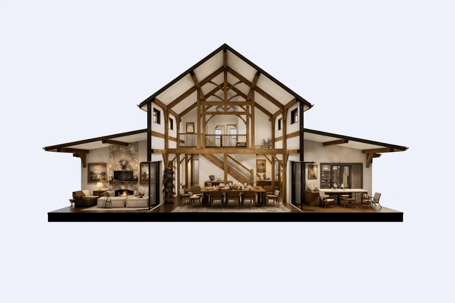 Expansive timber house with exposed beams in New Zealand