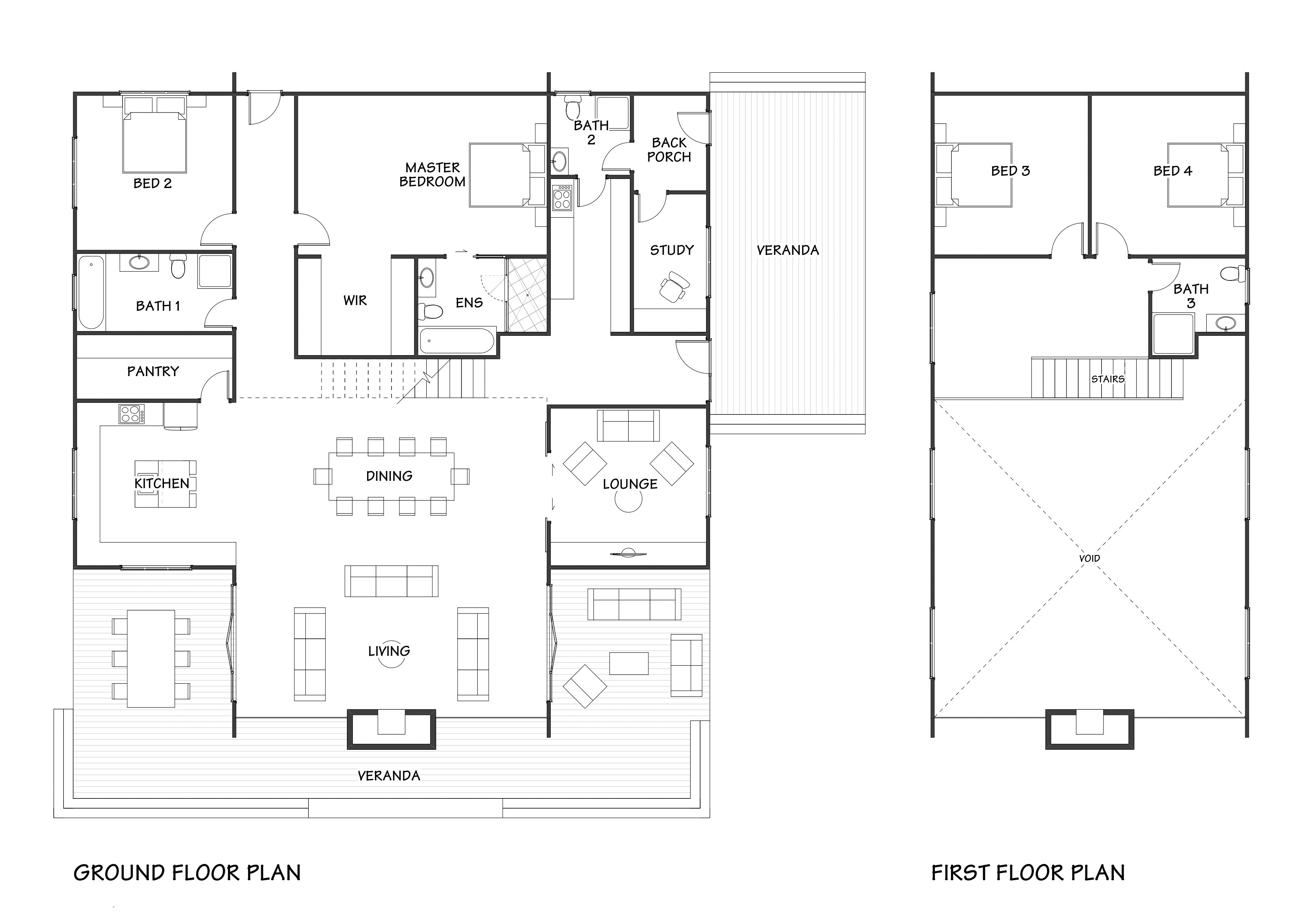 Custom timber frame barn home floor plan built with locally sourced NZ timber