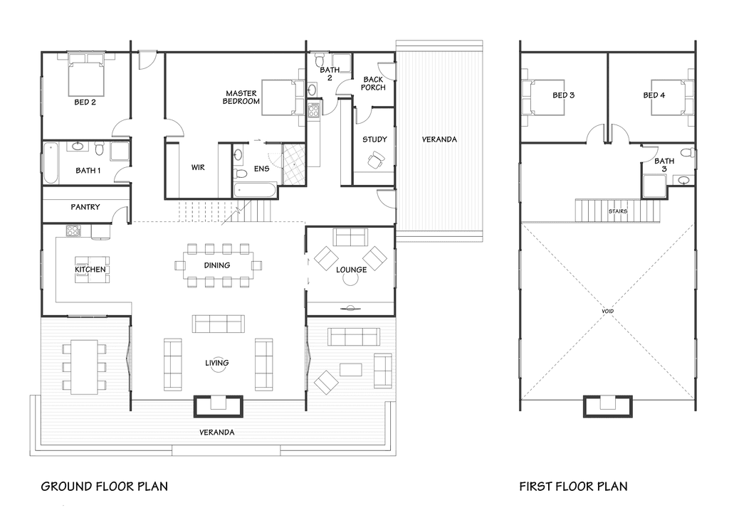 Custom timber frame barn home floor plan built with locally sourced NZ timber