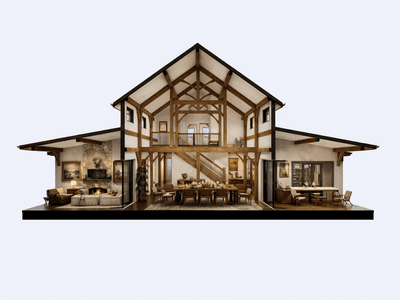 Expansive timber house with exposed beams in New Zealand
