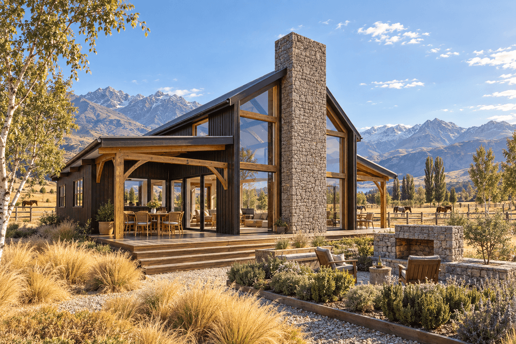 Mortise and tenon timber frame barn home in Mackenzie Country, New Zealand by Heritage Timbercraft