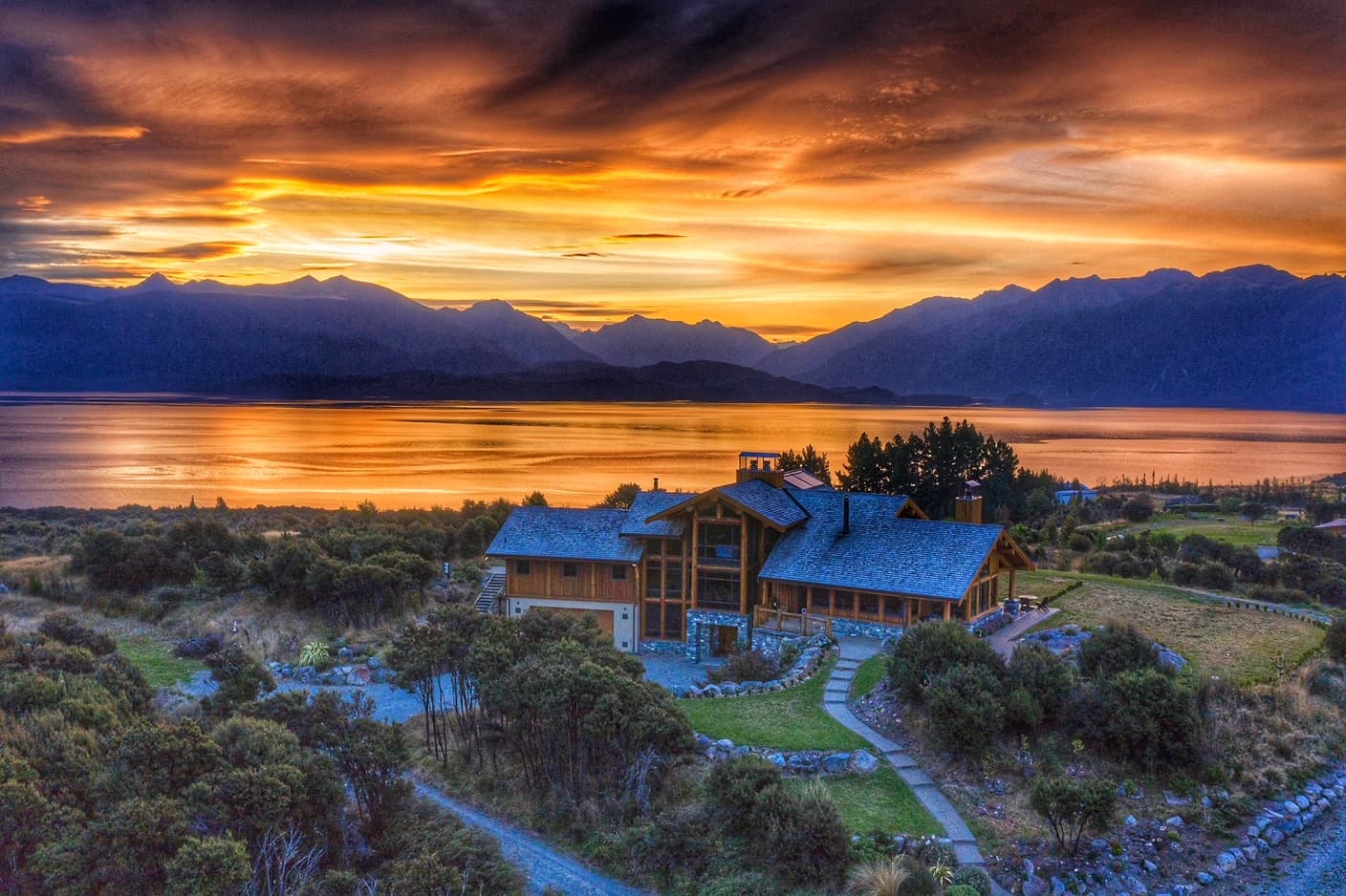 Fiordland Lodge on a gorgeous evening