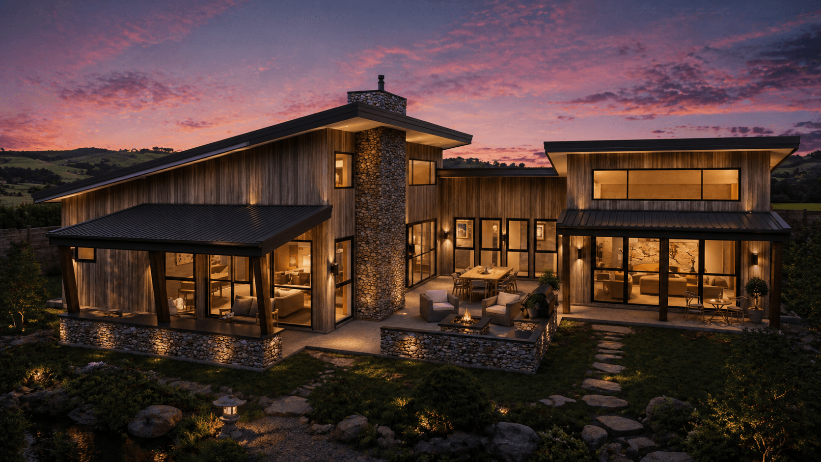 Monopitch timber house designed for modern family living and indoor outdoor flow