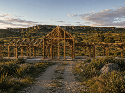 Timber frame for The Legacy - a premium single storey timber frame barn home made from specialty NZ timber