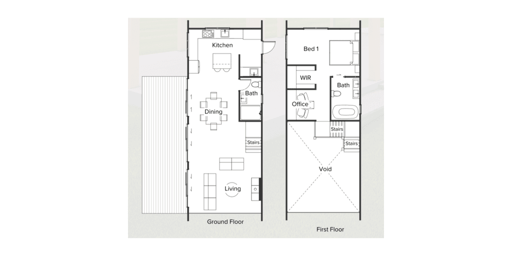 Compact timber barn home floor plan