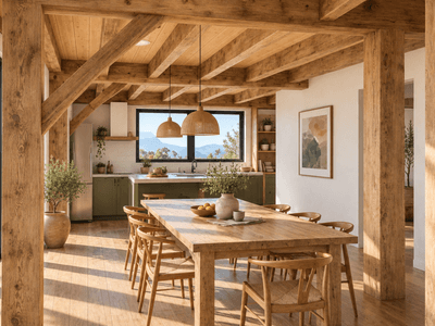 Modern barn style timber home New Zealand, open plan kitchen design
