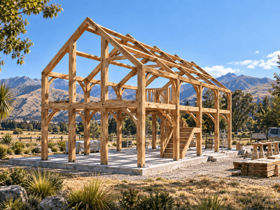 One bedroom timber frame home NZ with high vaulted ceilings