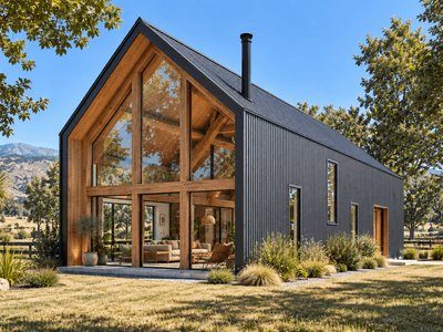 New Zealand timber frame home, upscale one bedroom barn design for holiday living by Heritage Timbercraft